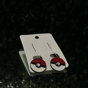 Poke ball dangle earrings with crystal accent